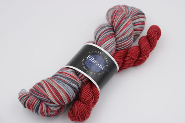 Kit de tricot Laine à bas Fibrani- Merlin base à auto rayure de mérinos et nylon avec contrastant rouge,