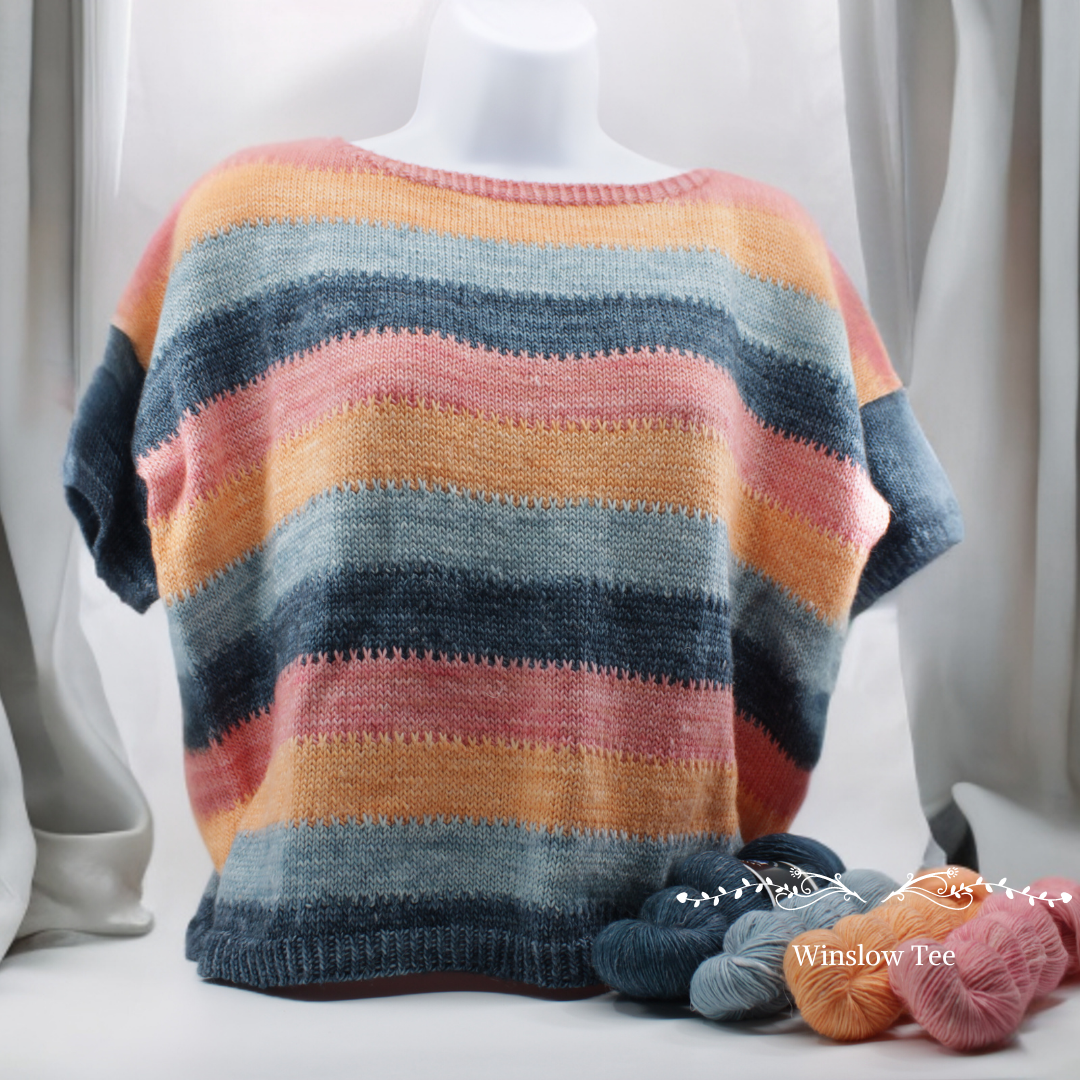Winslow tee knitting kit. Based on Aristo merino wool and linen, washable.