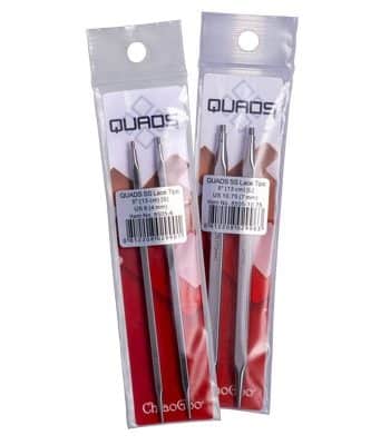 ChiaoGoo QUADS 13 cm (5 in) tips are more comfortable to hold than traditional circular needles, thanks to their flat sides and rounded corners.